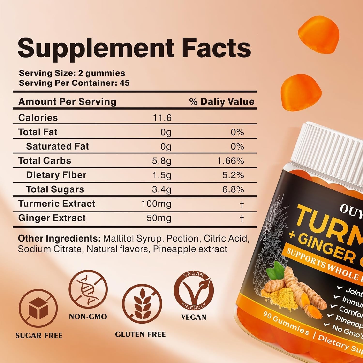 Turmeric Gummies, Joint & Muscle Relief + Immune Support, Natural Pineapple Flav