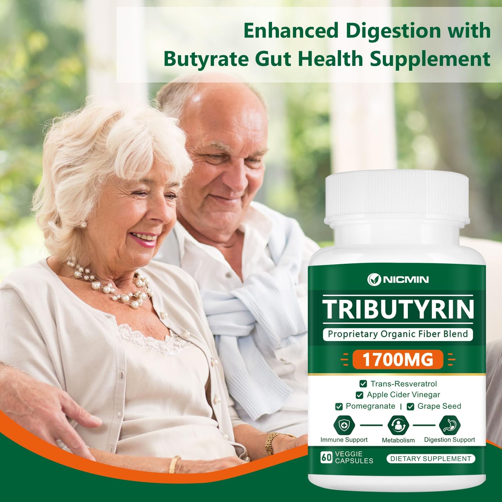 NICMIN Tributyrin Supplement – Premium Butyrate Gut 60 Count (Pack of 1)