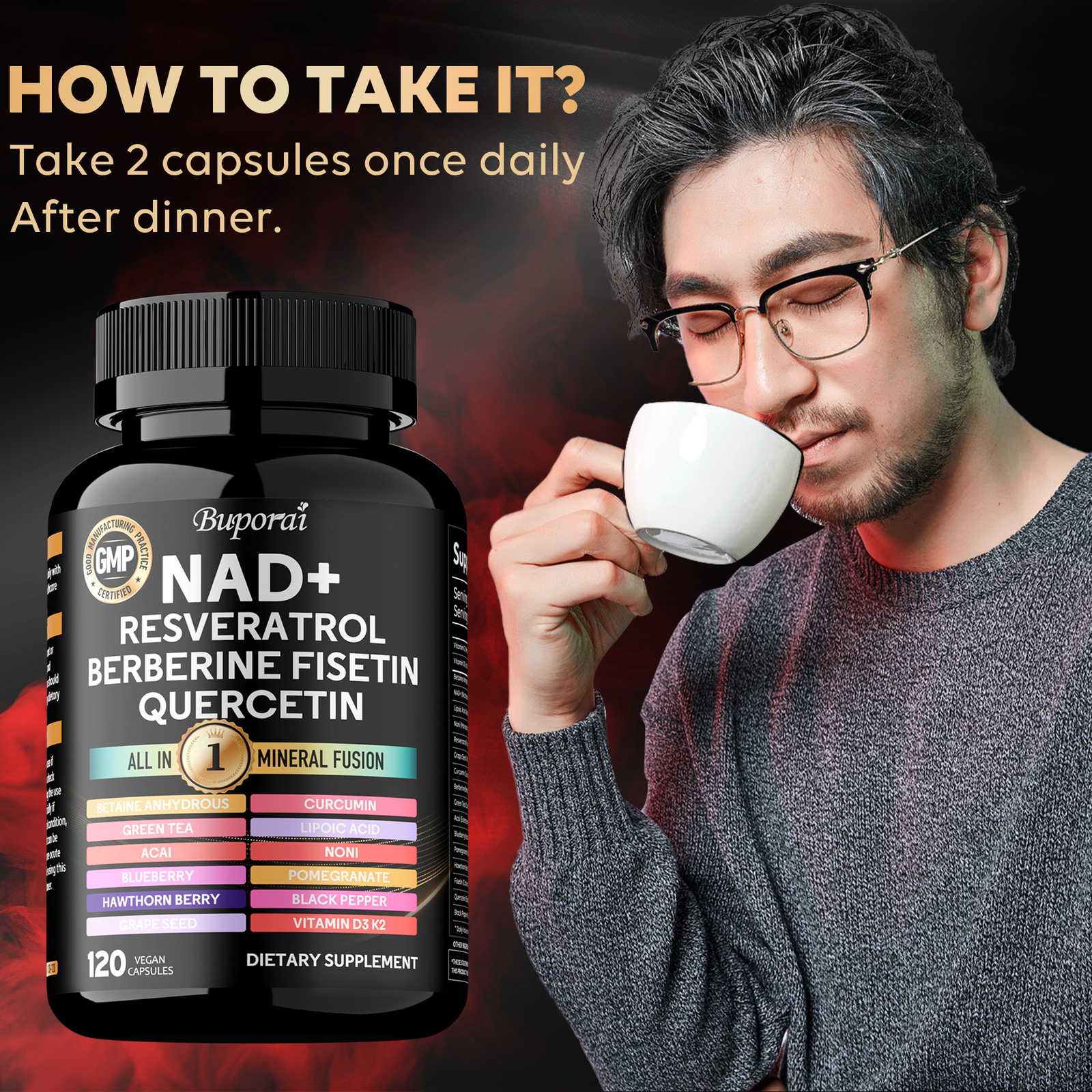 NAD+, Trans-Resveratrol, Quercetin, Berberine, Grape Seed, Hawthorn, Anti-Aging