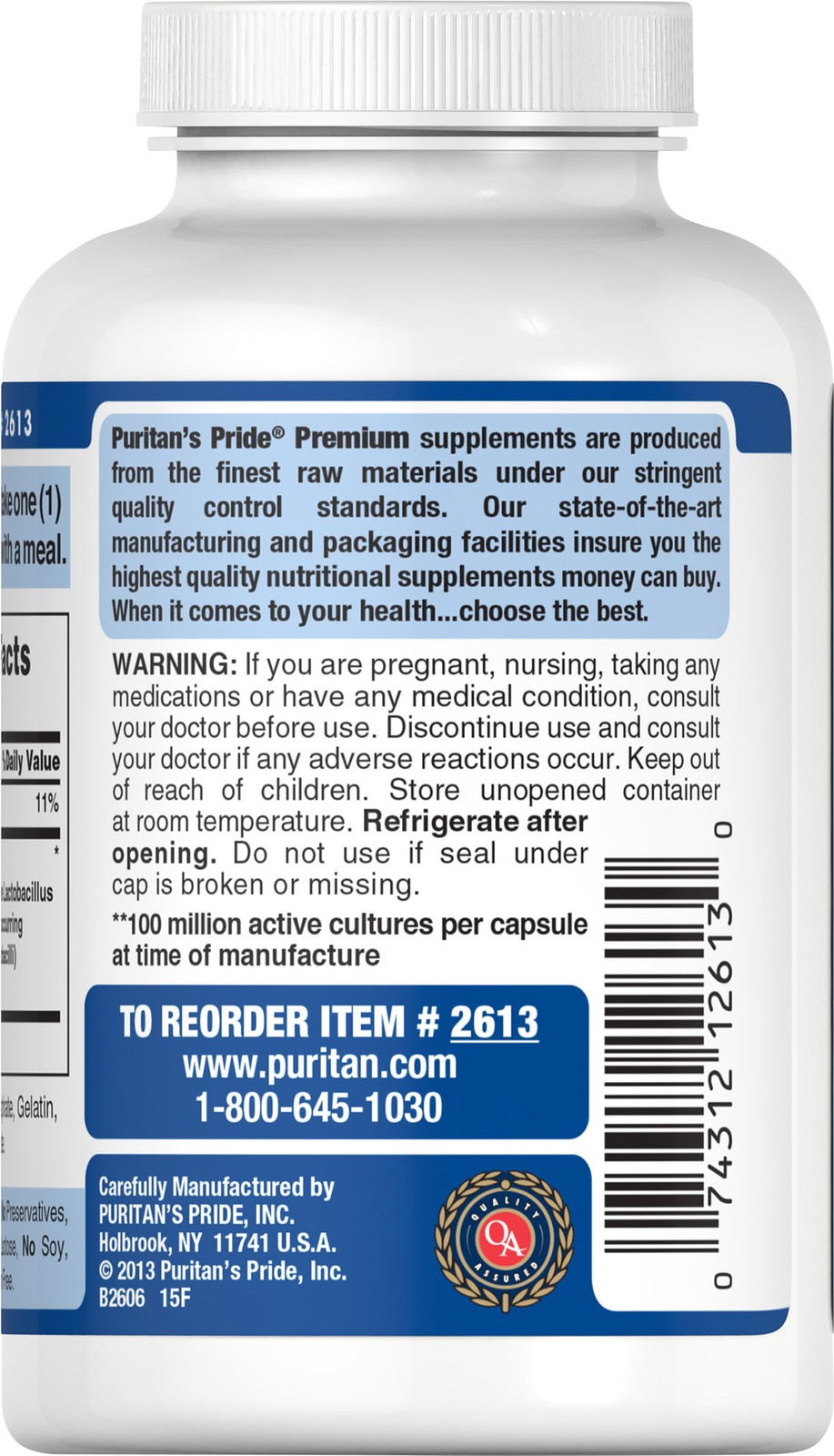 Puritan’s Pride Probiotic Acidophilus – 250 Capsules