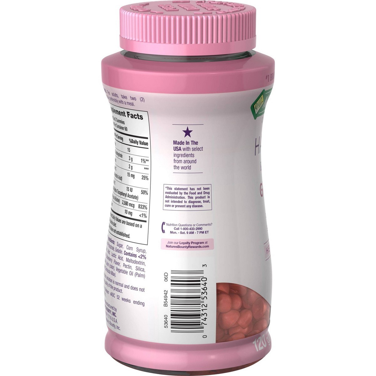 Natures Bounty Hair, Skin &Nails Gummies with Biotin – Strawberry – 120ct