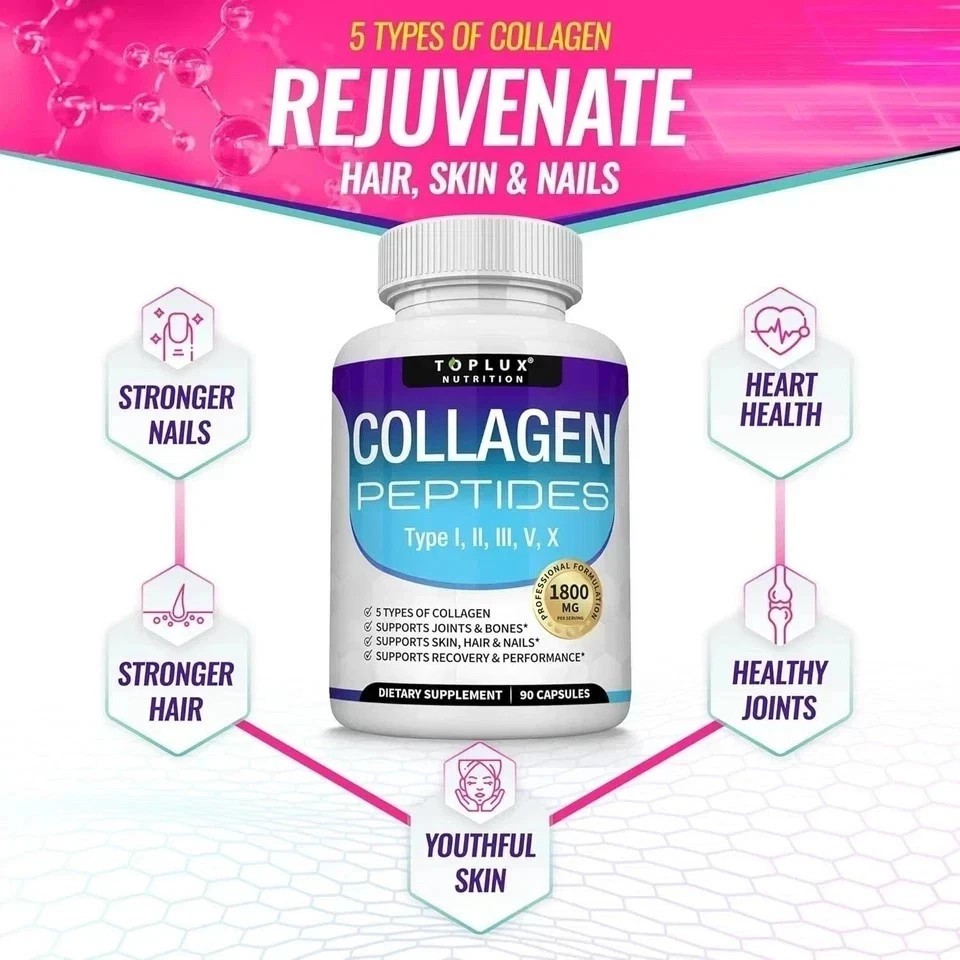 Premium Collagen Peptides🔥 1800 MG Hydrolyzed Anti-Aging (Types I,II,III,V,X)
