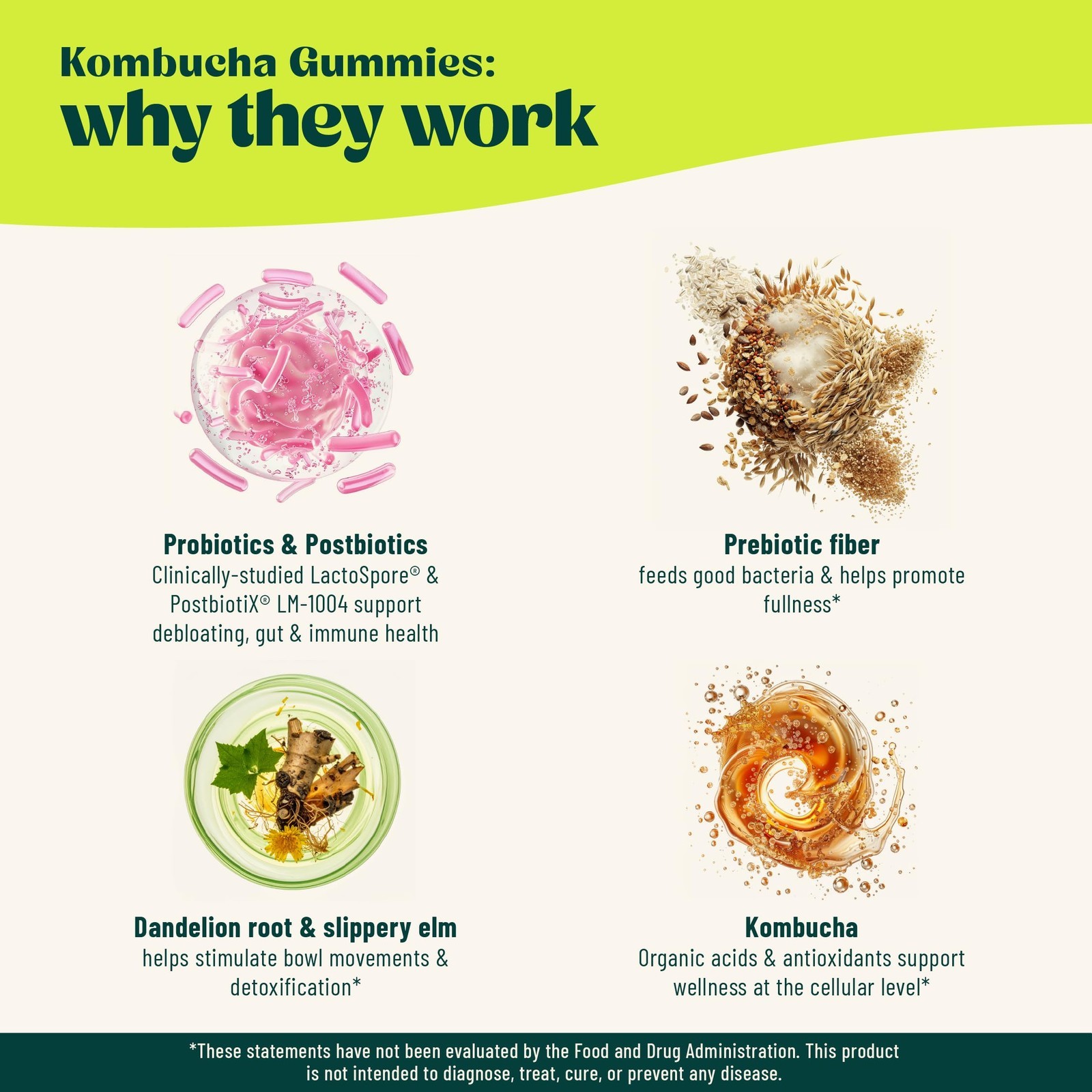 1-3 Pack Kombucha Gummy – Prebiotics Probiotics Fiber Daily Supplement