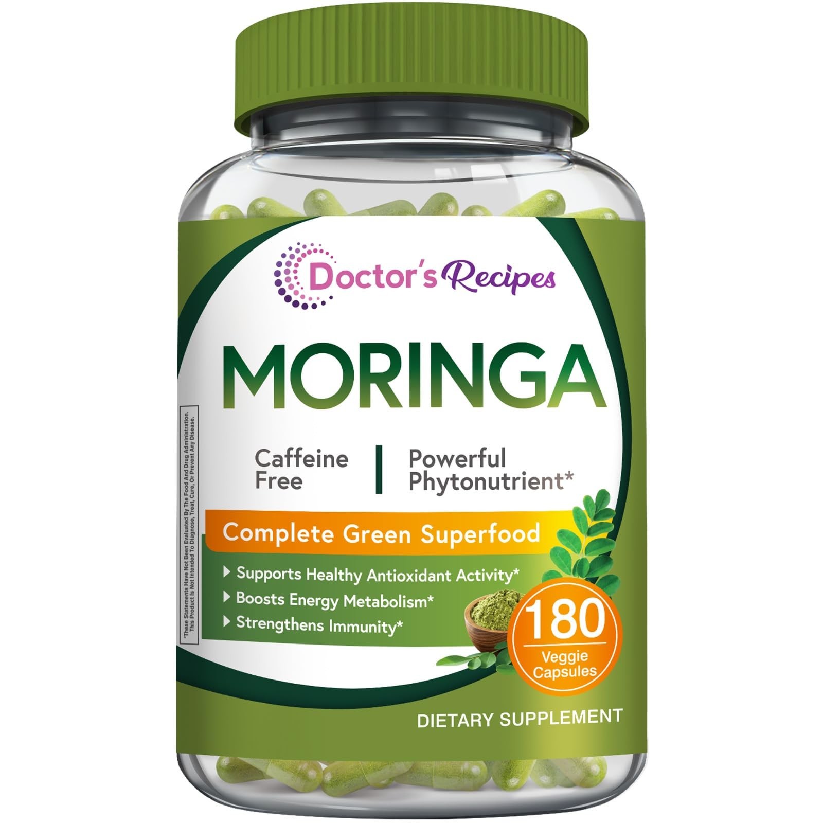 Moringa Oleifera Superfood Capsules – 180 Vegan Caps, Antioxidant Support, Non-G