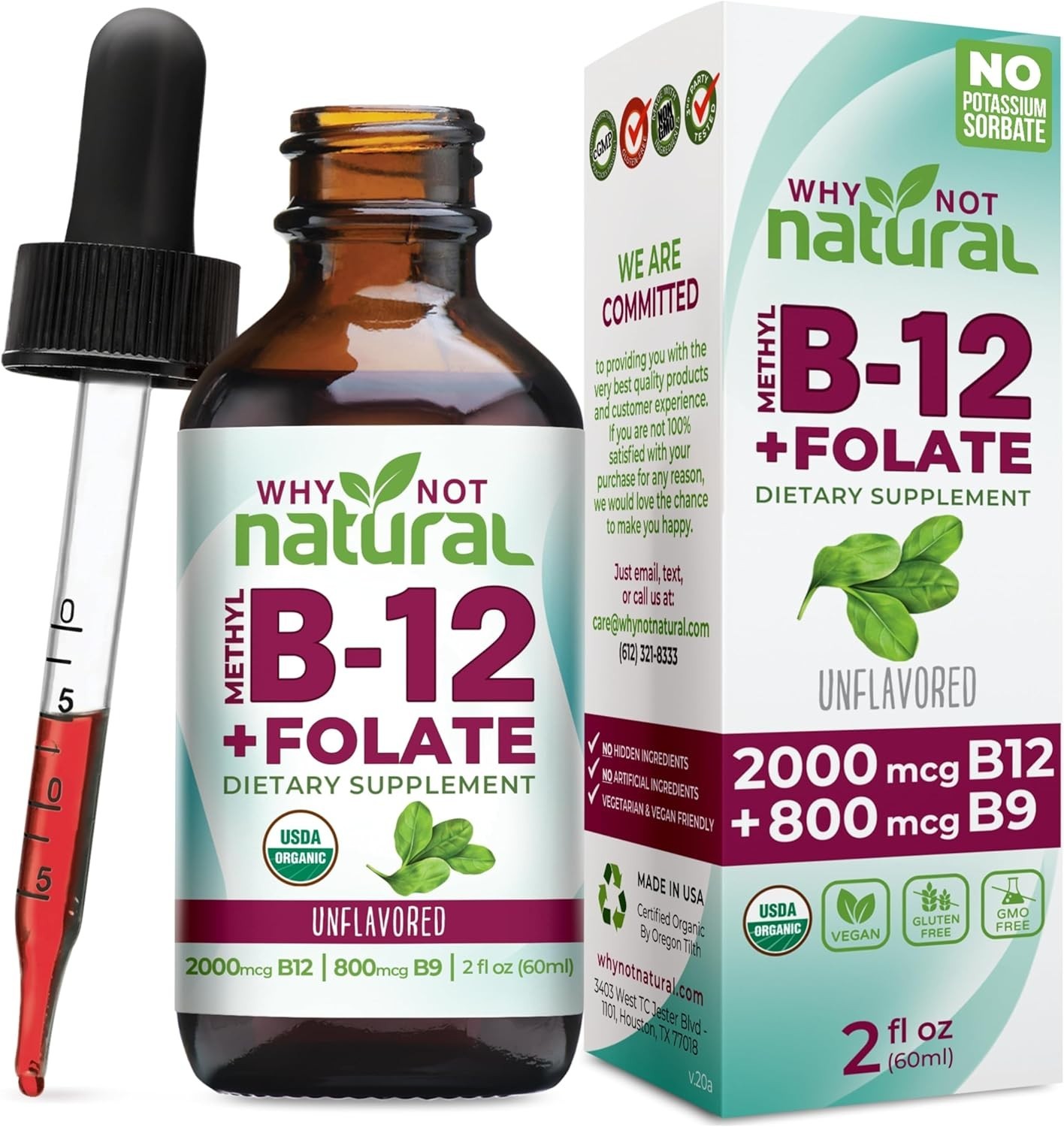 Why Not Natural B12 Liquid Plus Folate Vegan Sublingual Methyl B12 Drops
