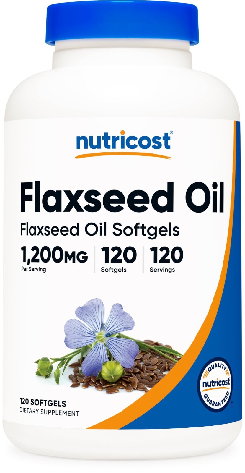 Flaxseed Oil 1200mg Softgels – Non-GMO, Gluten-Free, Omega-3 Rich, 120 Count