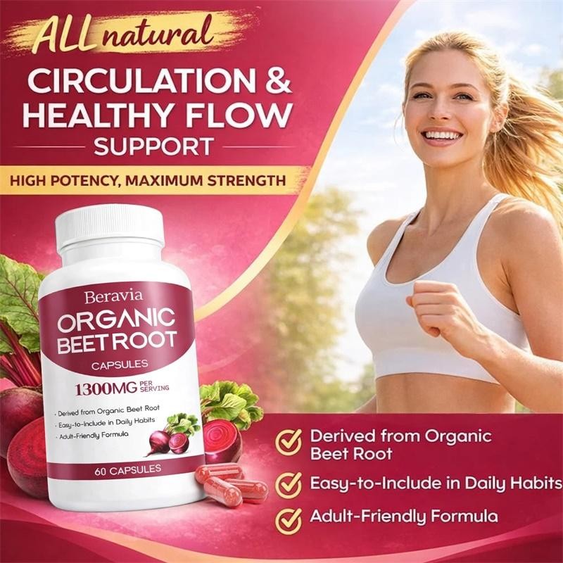 Beravia Organic Beet Root Capsules, Purely Natural, Non-GMO 60-Counts