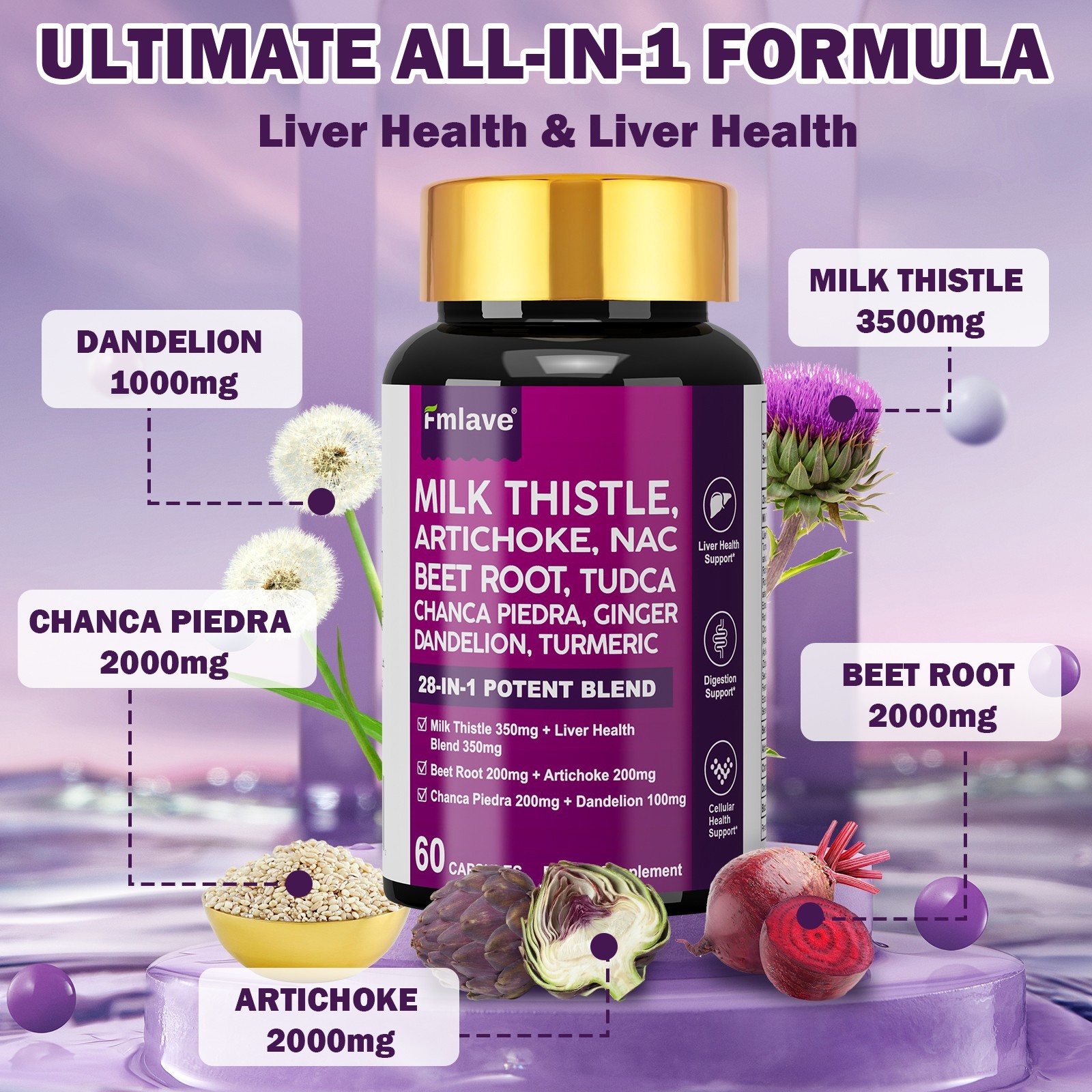 Milk Thistle (Silymarin) Extract 1400 mg liver cleanser liver detox cardio 60ct