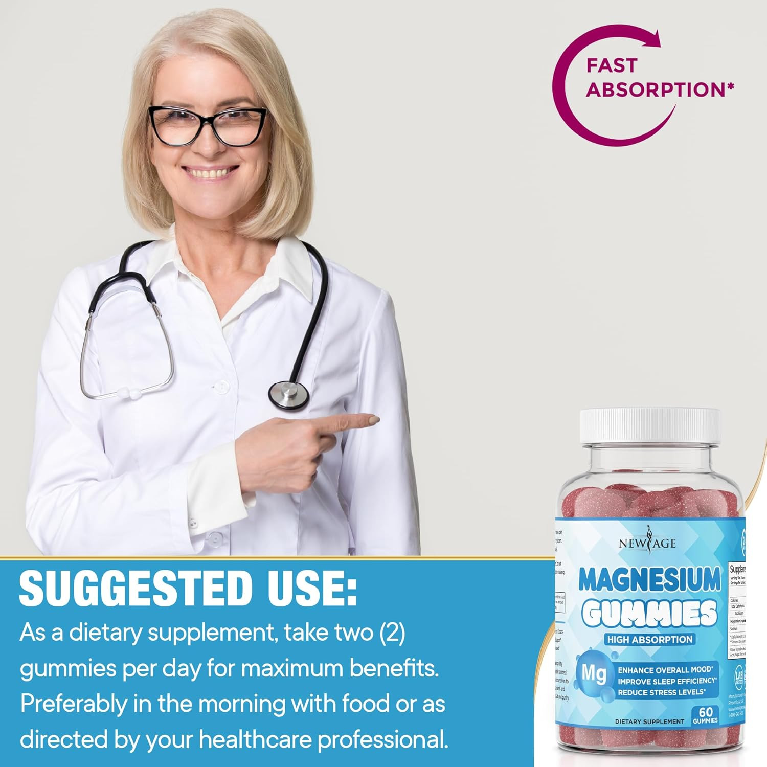 Magnesium Gummies – Calming Anti-Stress Gummies, Magnesium Supplement for Adults