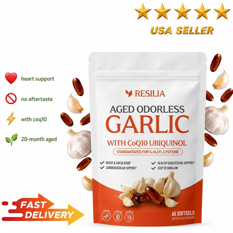 1-5x Resilia Aged Garlic 600 mg Soft Gels (60 Count) Odorless Aged Garlic Extra