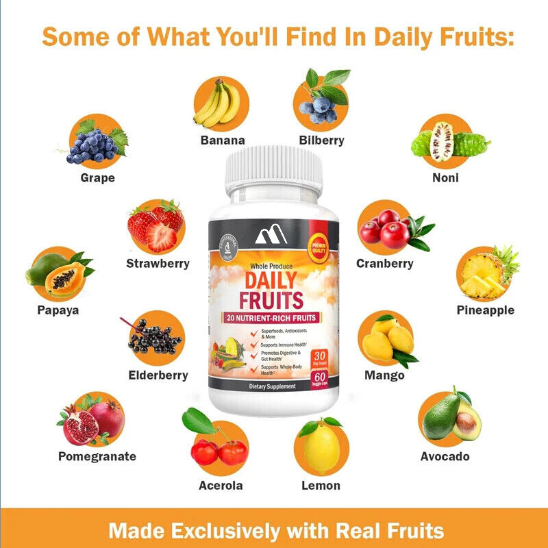 47 Types of Fruits, Multiple Vitamins and Minerals 60 Vegetarian Capsules