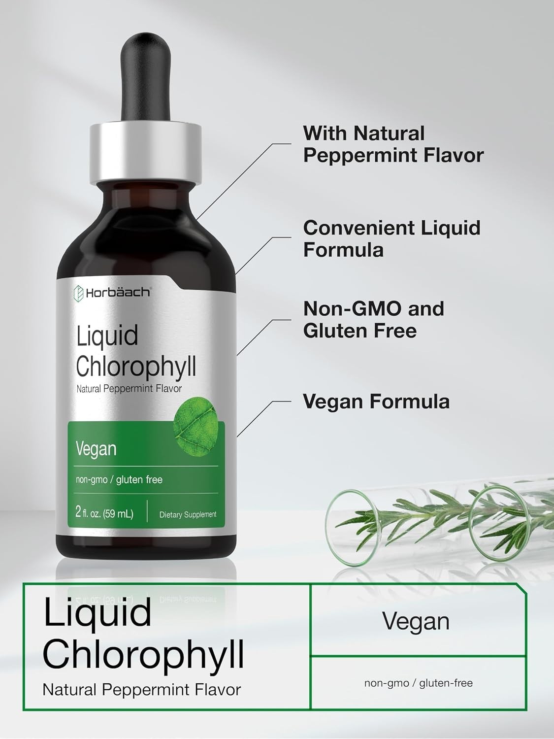 Liquid Chlorophyll Drops – 2 fl oz Supplement with Peppermint Flavor
