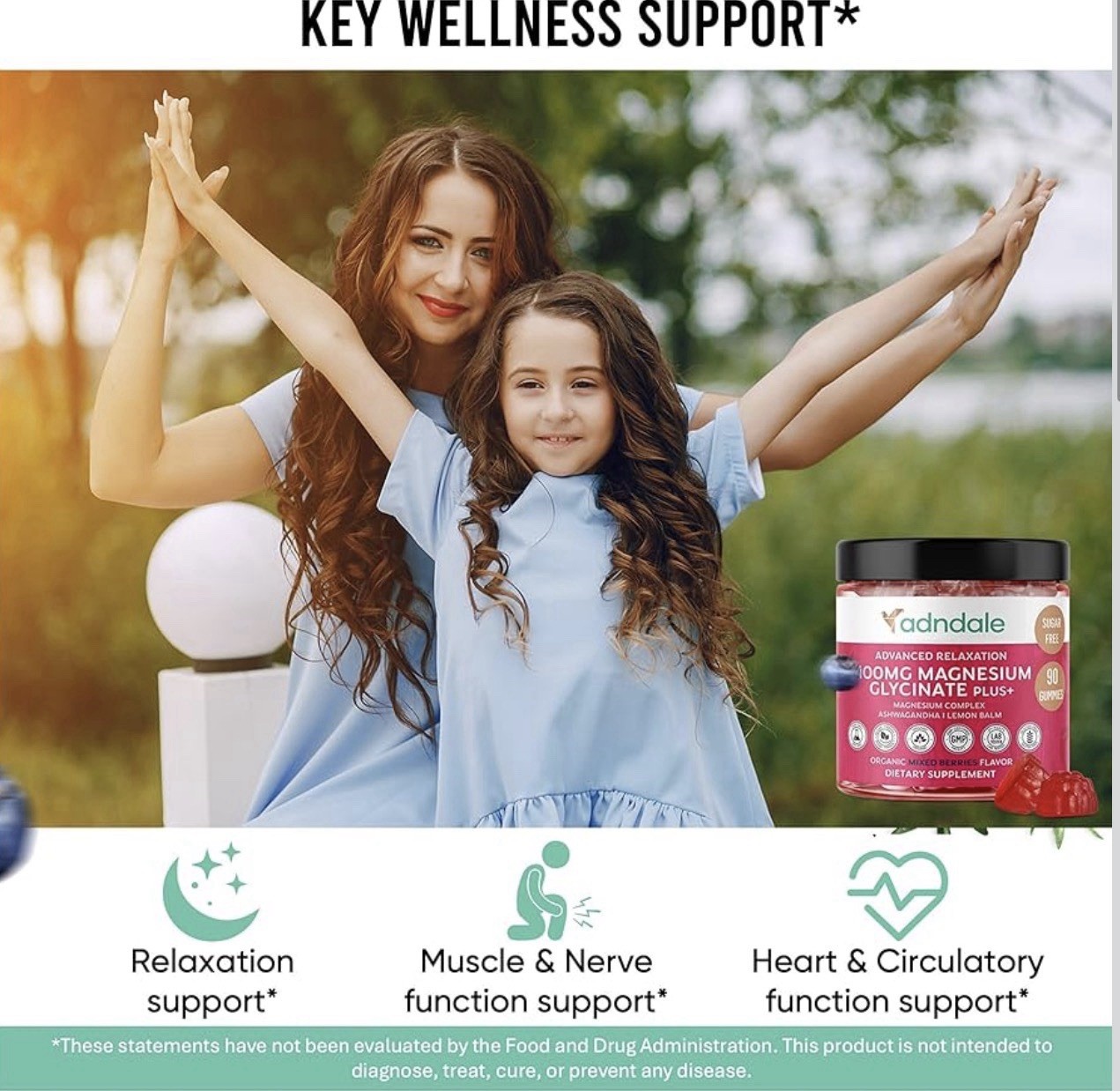 Adndale Magnesium Glycinate Gummies 400mg With Ashwagandha Sugar Free 180 Ct