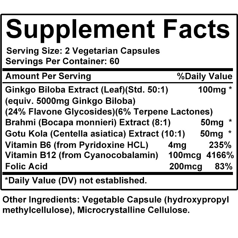 Ginkgo Biloba 5000mg |30/60/120Capsules | Non-GMO,Gluten Free for Brain Function