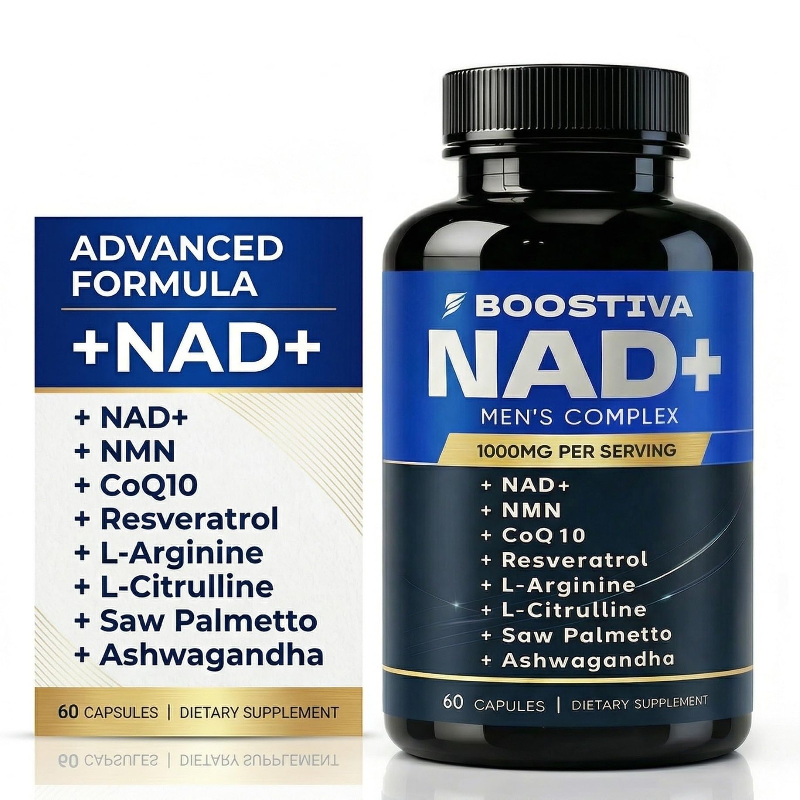 NAD+ Supplements for Men – Resveratrol, CoQ10, L-Citrulline, Lycopene, 60 Caps