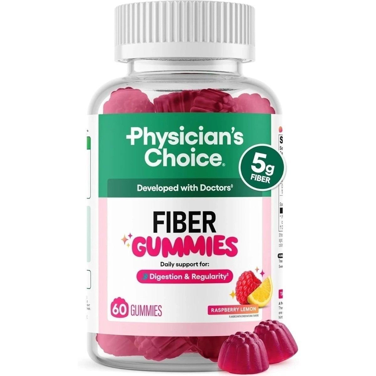 Physician’s Choice Prebiotic Fiber Gummies 5g Zero Sugar Vegan Gut Regularity