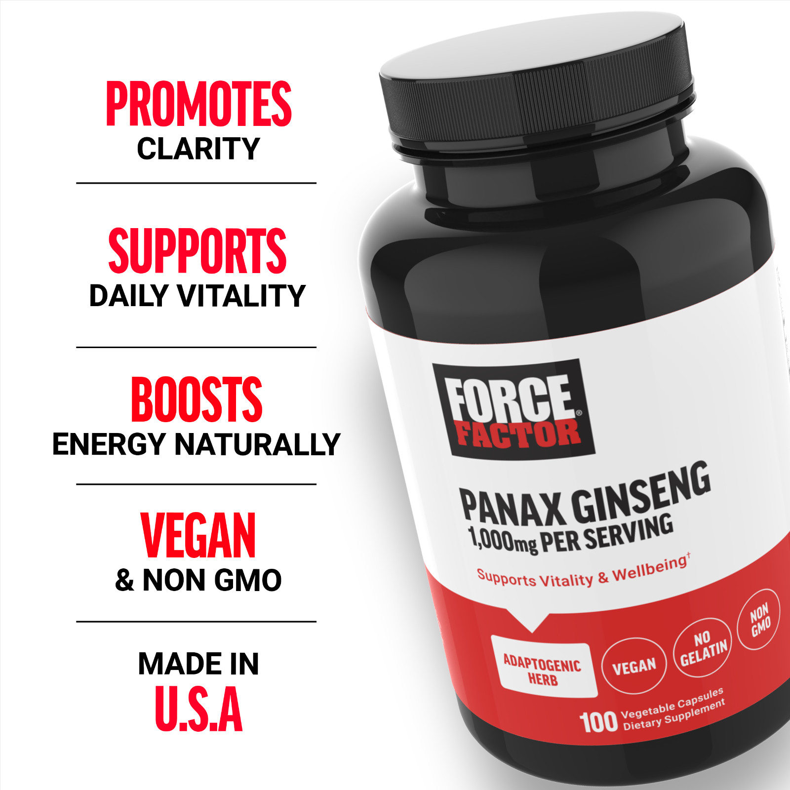 Force Factor, Panax Ginseng, 1,000 mg, 100 Vegetable Capsules