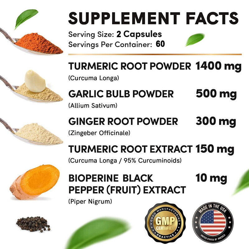 30/60/120Capsules Turmeric Curcumin 2360mg Herbal Extract with BioPerine
