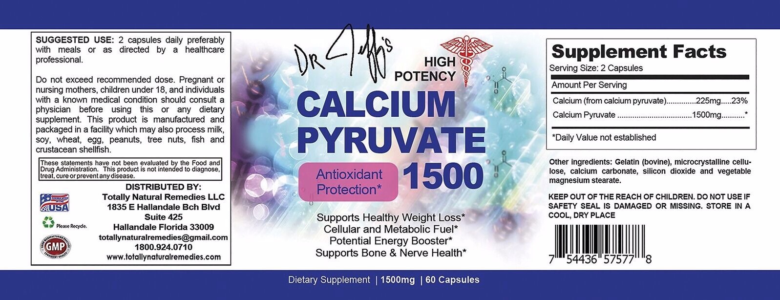 Calcium Pyruvate 1500mg Weight Loss 60 Caps Fat Burn High Potency Fast Shipping