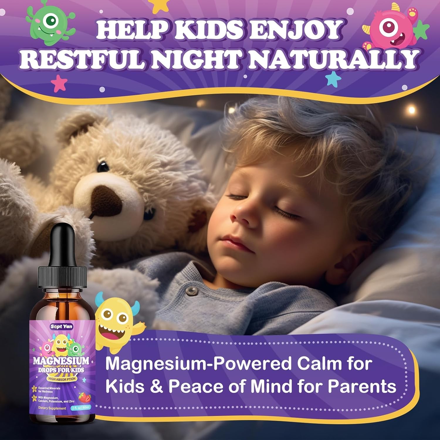 Magnesium Glycinate Liquid for Kids Sleep, Relaxation, Calm & Focus – Strawberry