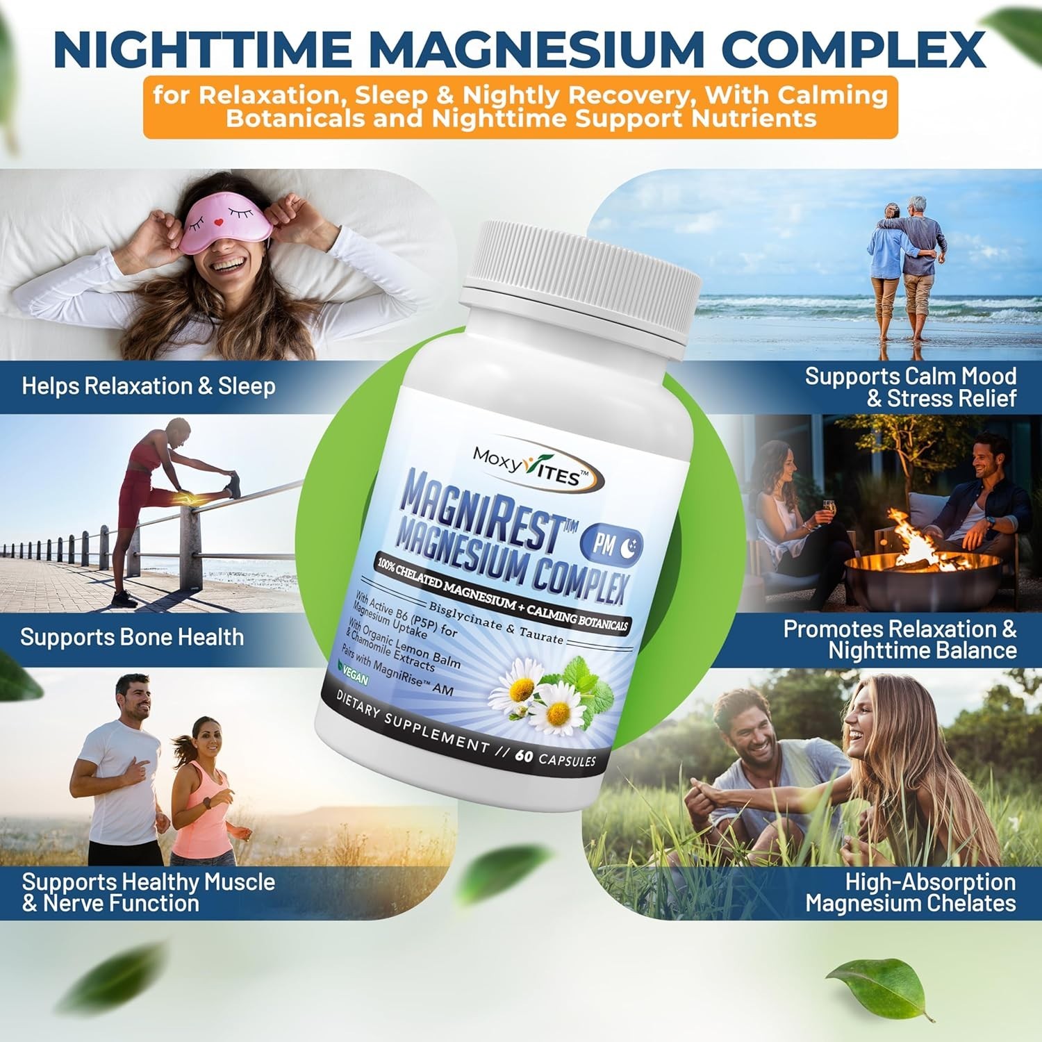 TWO PACK MoxyVites MagniRest PM Magnesium Complex for Women & Men – calming