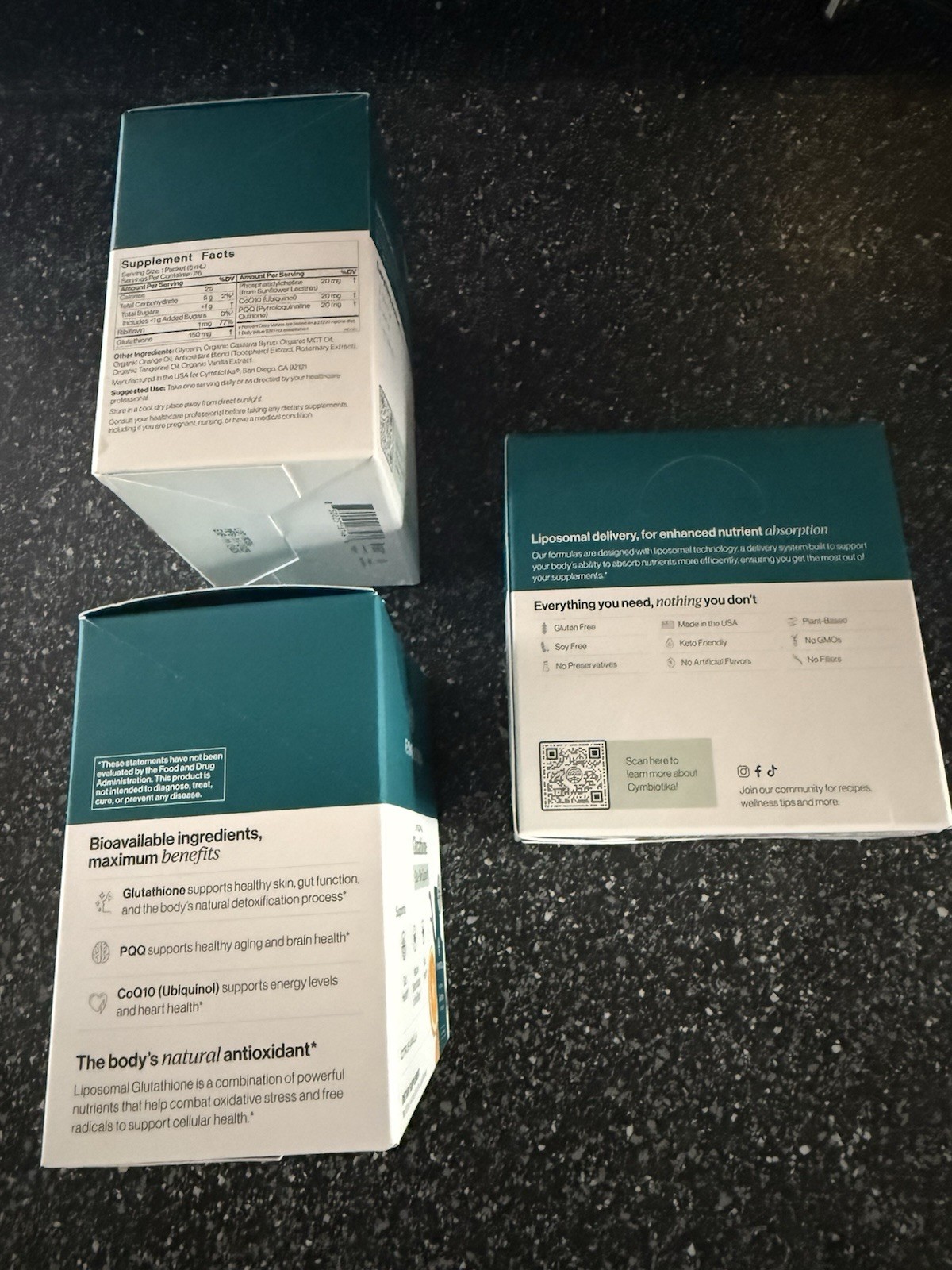 3 Boxes of Cymbiotika Liposomal Glutathione 26‑Pack ea– Detox,Energy, Gut & Skin