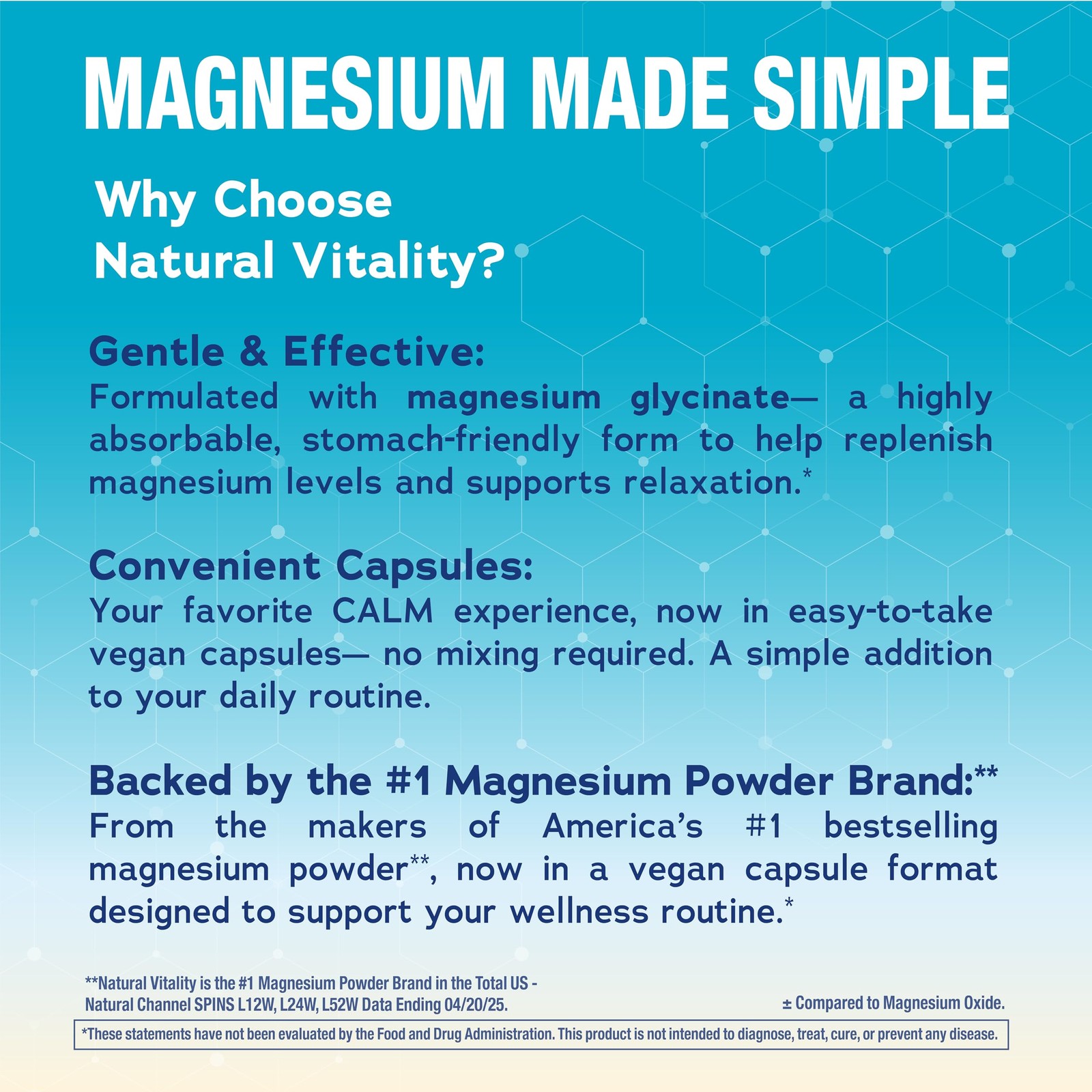 Natural Vitality Calm, Magnesium Glycinate 180 Count (Pack of 1), Capsules