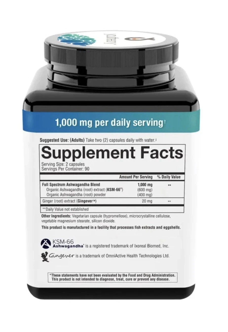 Youtheory Ashwagandha 1000mg 180 Capsule Stress Mood Cortisol Support Supplement