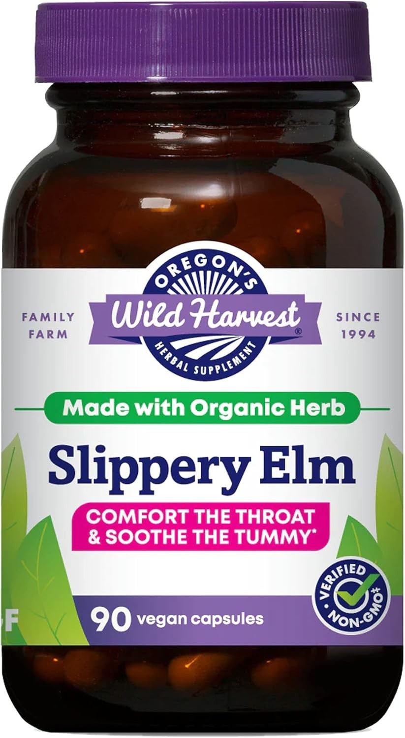 90 Count Organic Slippery Elm Capsules | Non-GMO Digestive Health Formula