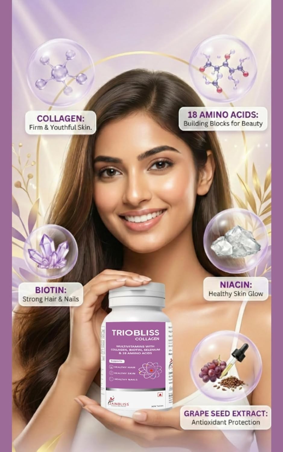 ZAINB.LISS Triobliss Collagen 30Ct Pack of 3 Beauty Support