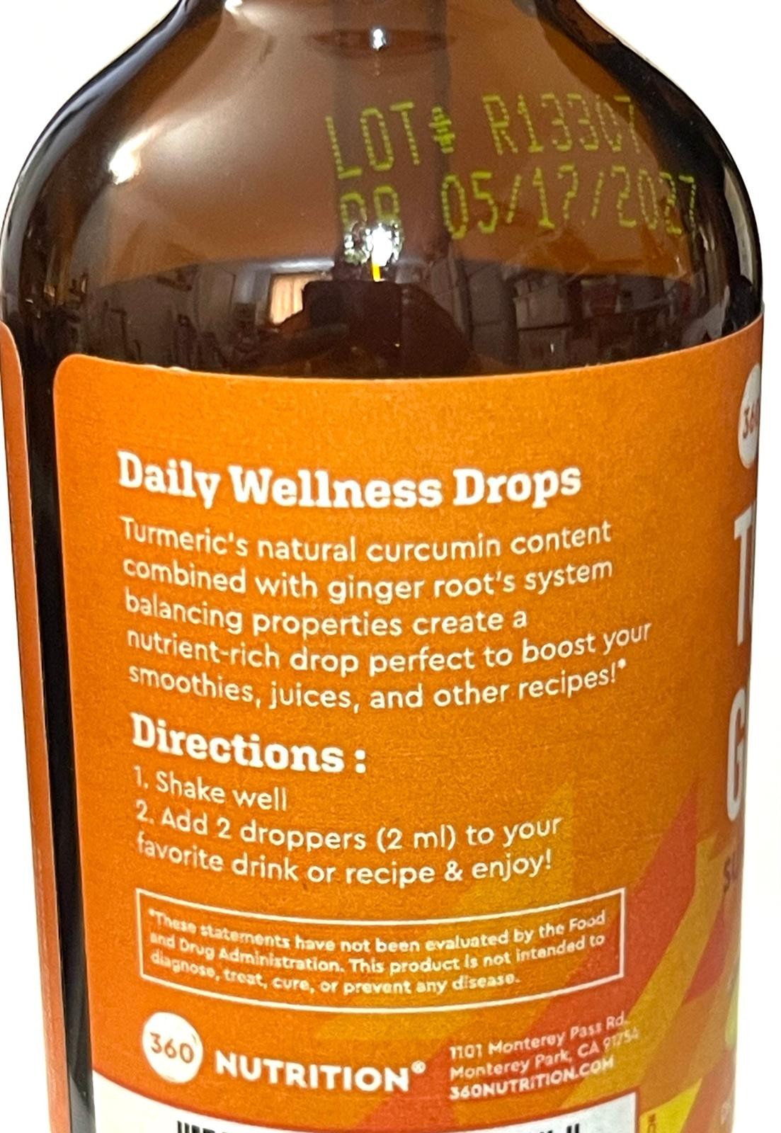 Turmeric Ginger Drops Dietary Supplement 4 fl. oz. by 360 Nutrition
