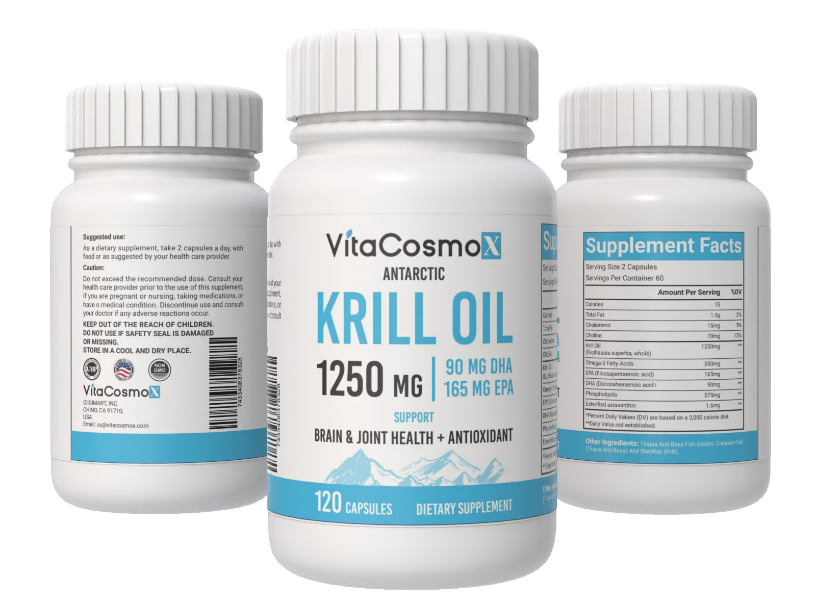 Antarctic Krill Oil 1250mg with Omega-3s EPA, DHA and Astaxanthin