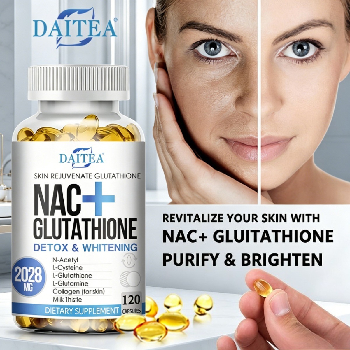 2 BOTTLES-NAC Glutathione Collagen Complex Antioxidant & Anti-Aging Skin Support