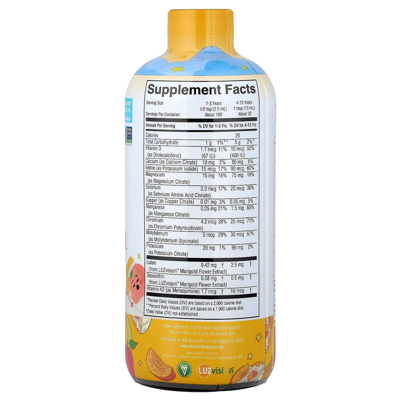 Kids, Nighttime Multivitamin With Lutein, Peaches & Cream, 15.22 fl oz (450 ml)