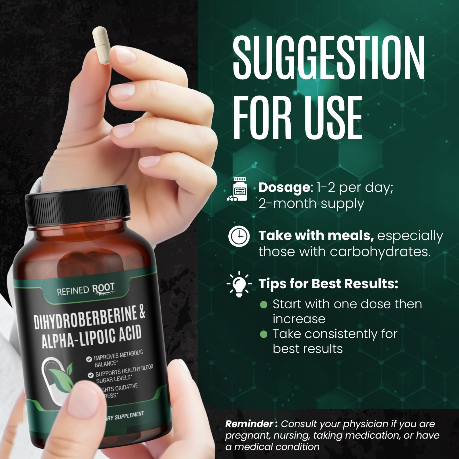 Refined Root Dihydroberberine 300mg & Alpha Lipoic Acid 600mg Dietary Supplement