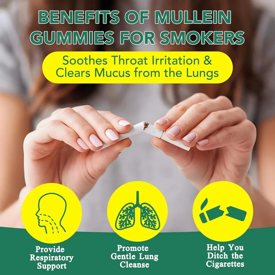 60 Count Mullein Gummies for Lung Cleanse, 2000mg Organic Mullein Leaf Extract f