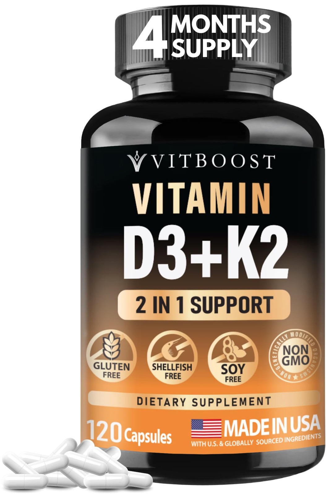 VITBOOST Vitamin D3 K2 Complex Easy to Swallow Vitamin D D3 5000 IU 125 mcg…