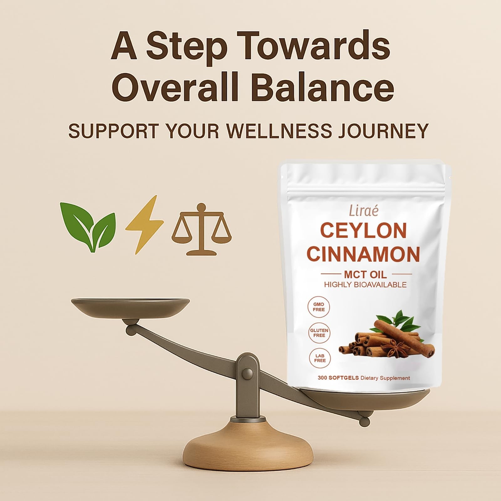 Ceylon Cinnamon 300 Softgels with MCT Oil, Non-GMO, Gluten-Free, Easy to Swallow