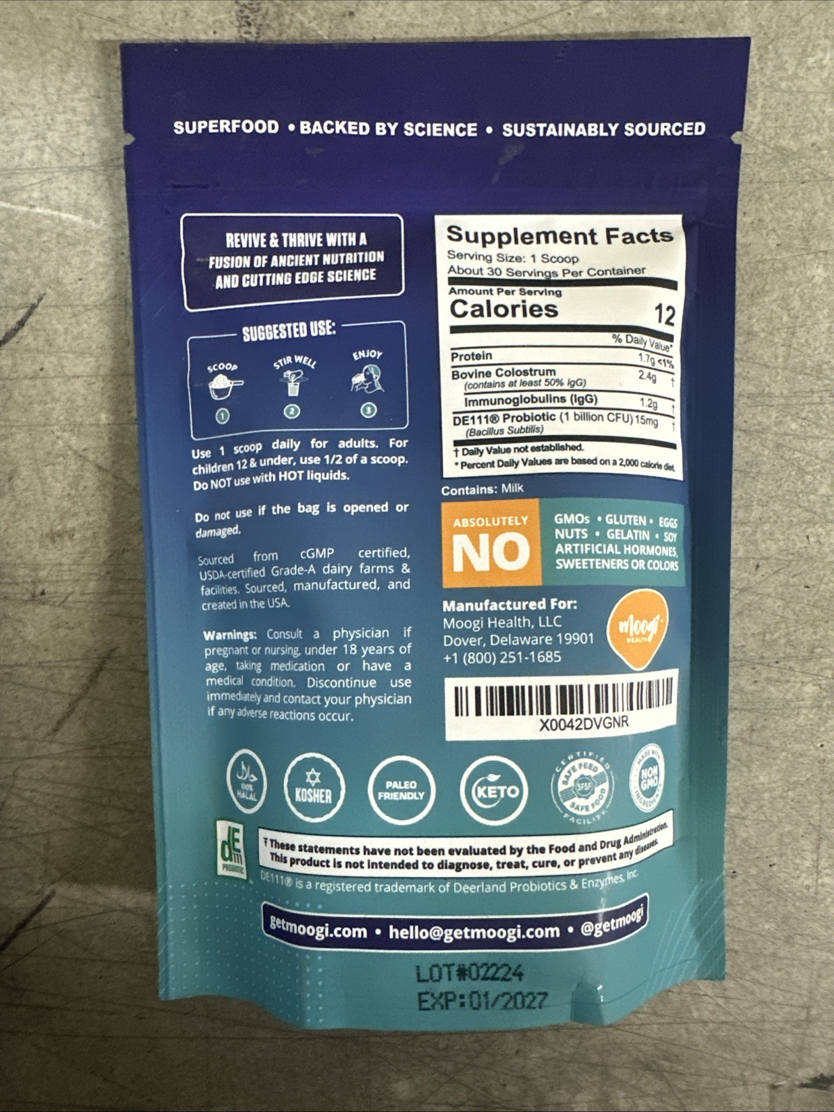 NEW Moogi Health Colostrum + Probiotic DE111 Complete Gut Health 3pk 2.6oz Each
