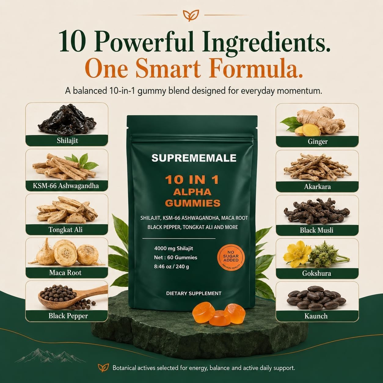 SupremeMale 10 in 1 Alpha Gummies – 4000 mg Herbal Performance Blend with Ashwag