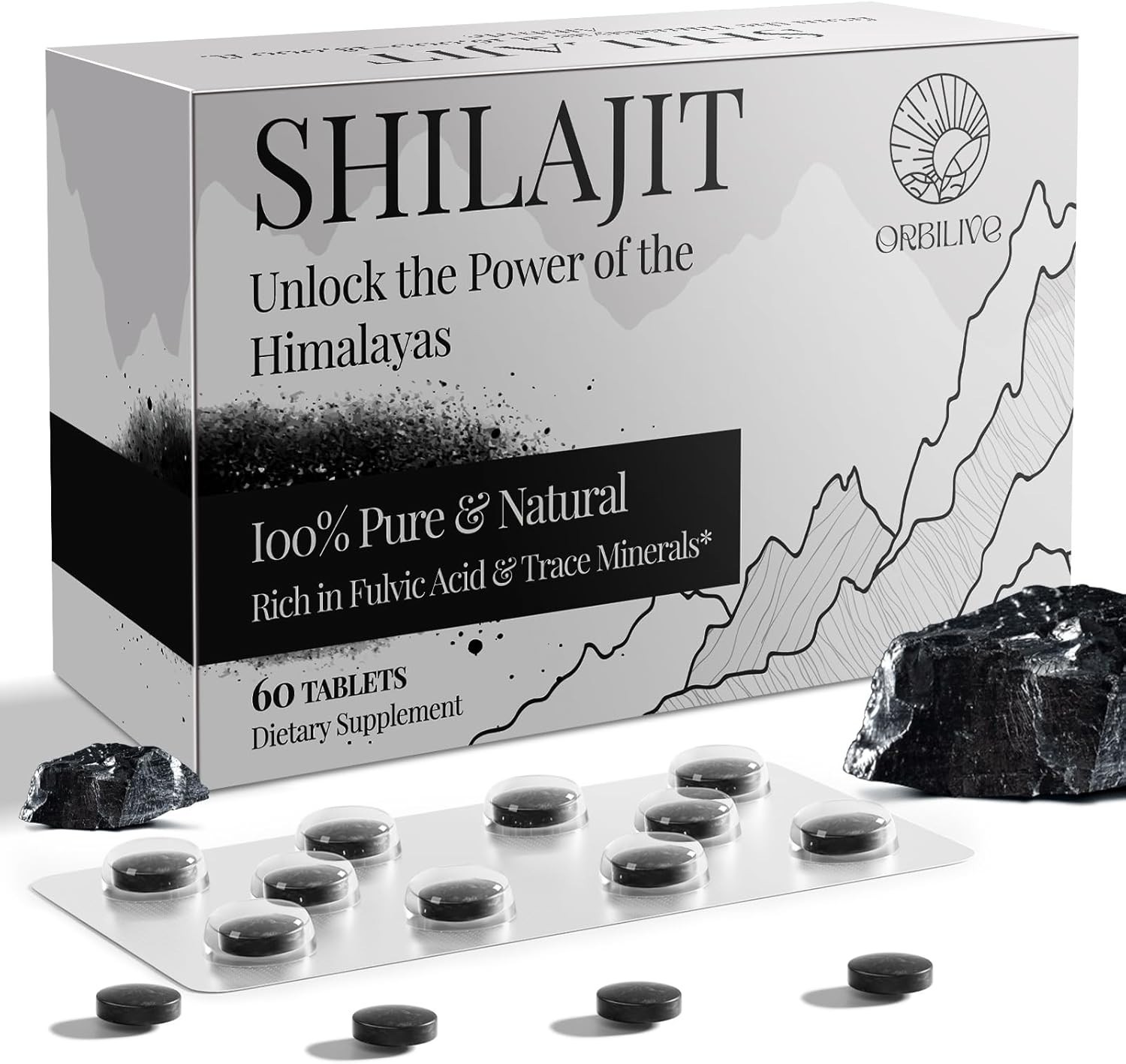 Shilajit 30000MG Pure Himalayan with 85 Trace Minerals 60 Count