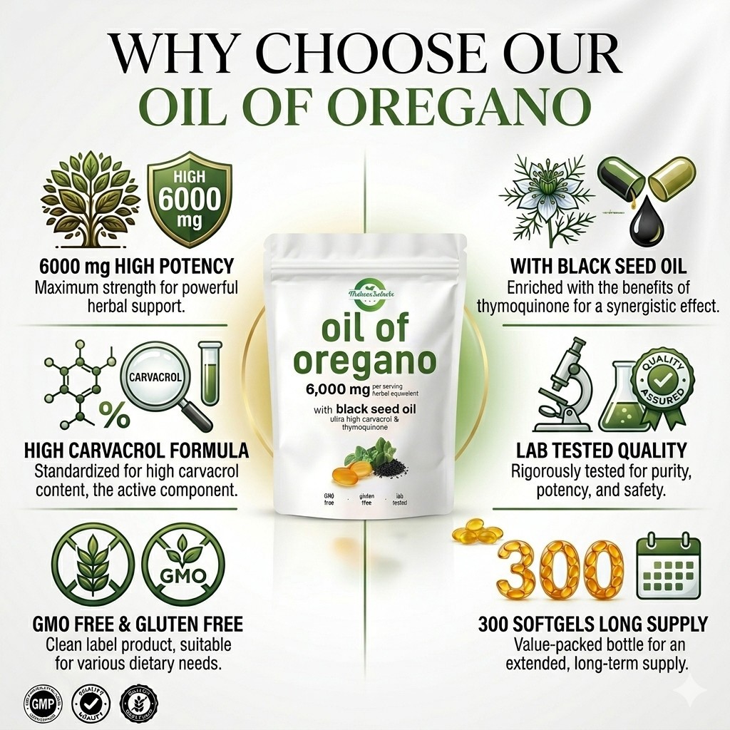 3 Pack Oil of Oregano 6000mg Black Seed Oil 900 Softgels Immune Digestive Carvac