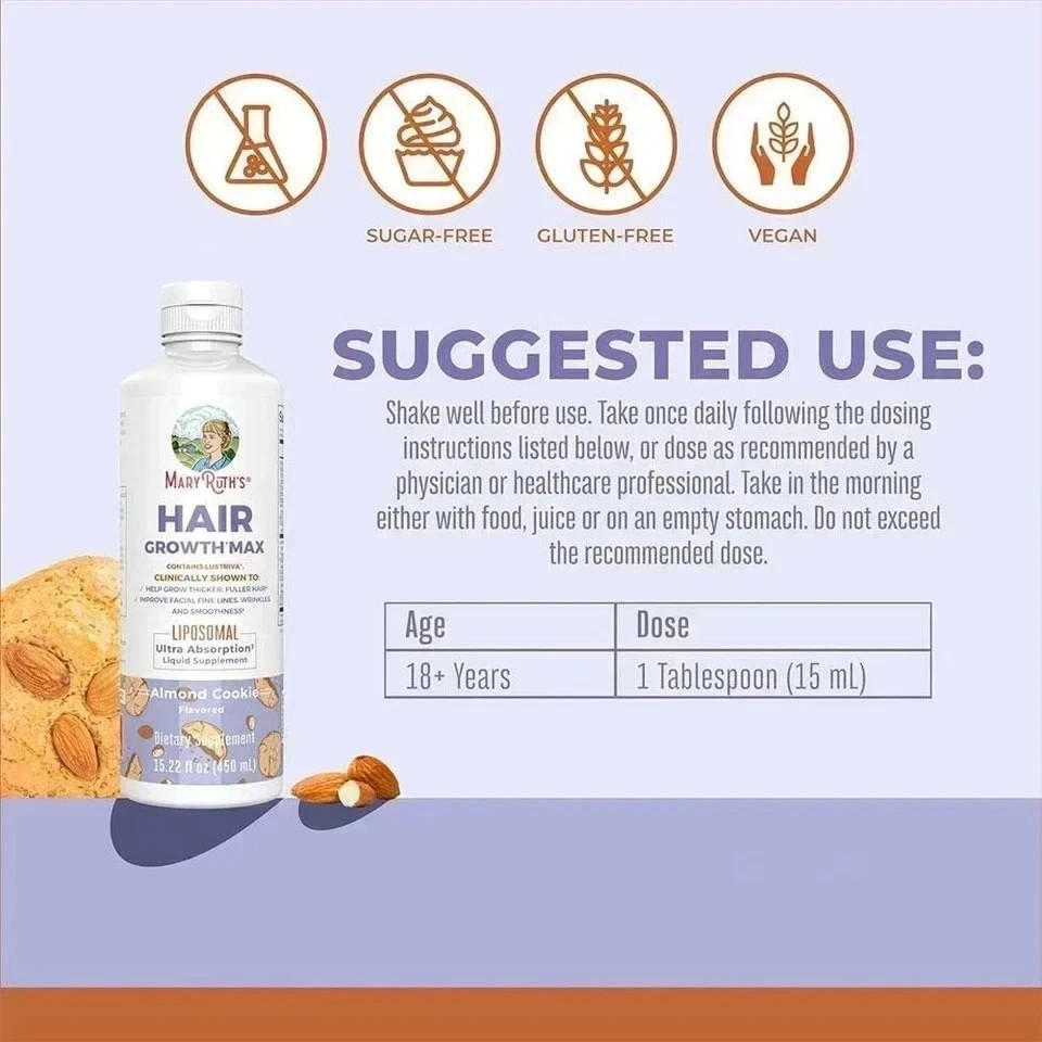 1 Bottle Mary New Ruth’s Women’s Hair Growth MAX Lipsomal With Lustriva-*