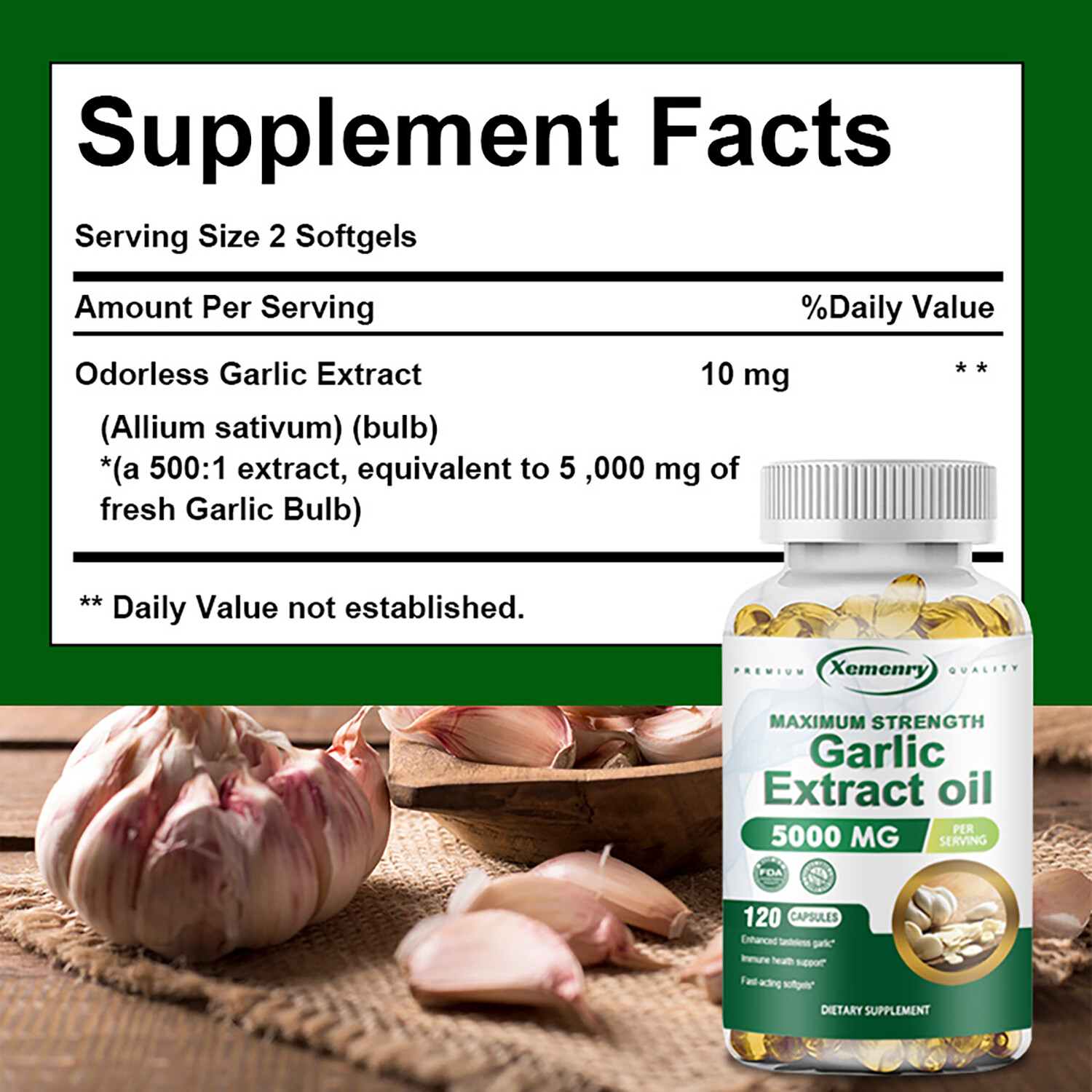 Garlic Extract Oil Capsules 5000mg – Heart Health, Lower Cholesterol Levels
