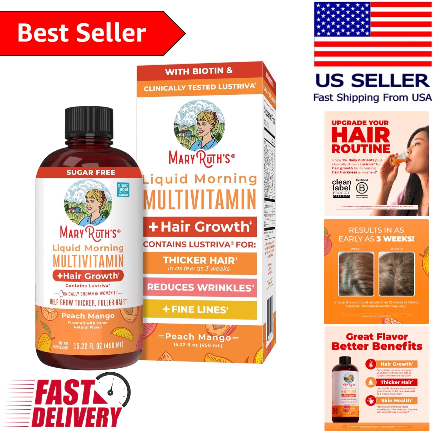 MaryRuth’s Liquid Multivitamin + Hair Growth | 15.22 Fl Oz | Formula