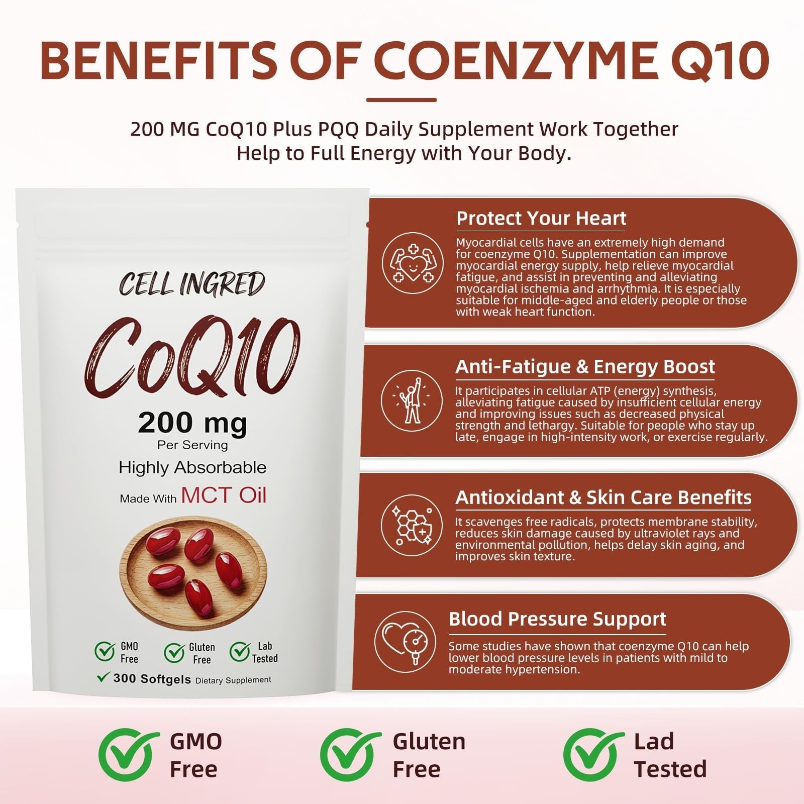 CoQ10 200mg Softgels with Coconut MCT Oil – Antioxidant Heart & Energy Support,
