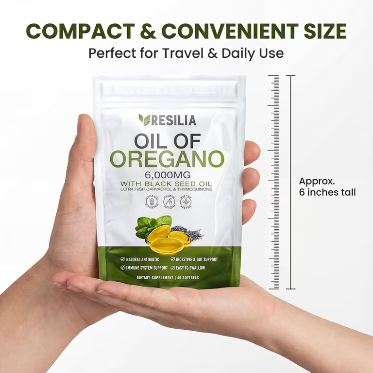 Resilia Oil of Oregano with Black Seed Oil 6000mg Softgels 60Ct Herbal Supplemet
