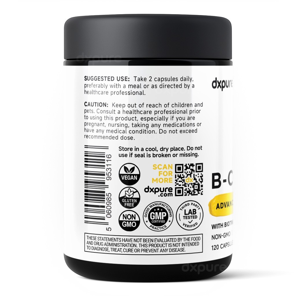 Vitamin B Complex with Biotin B1 B2 B6 B12 – 120 Capsules – Gluten Free Non-GMO