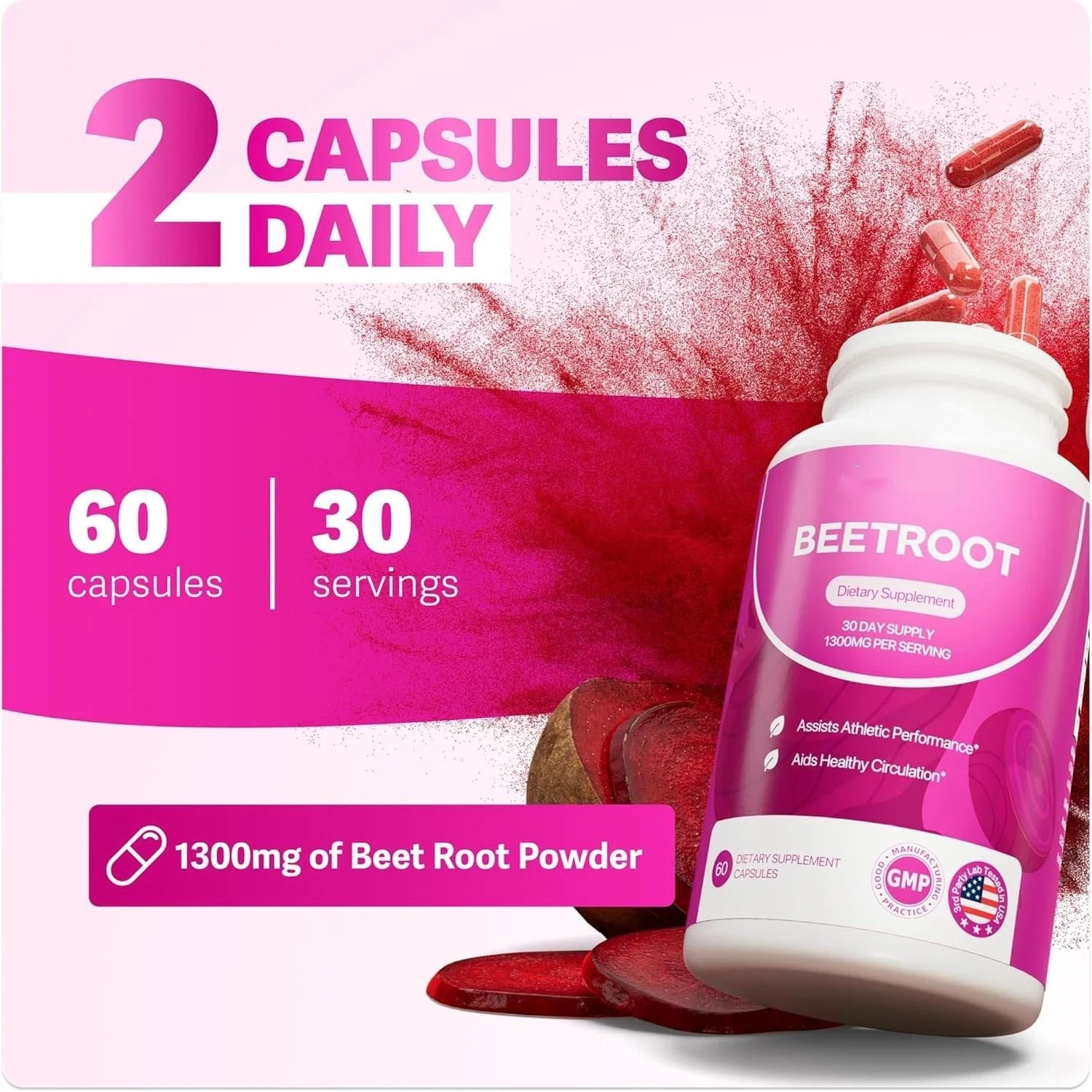 Rosabella Organic Beetroot 1300mg – Boosts Nitric Oxide & Heart Health – 60ct
