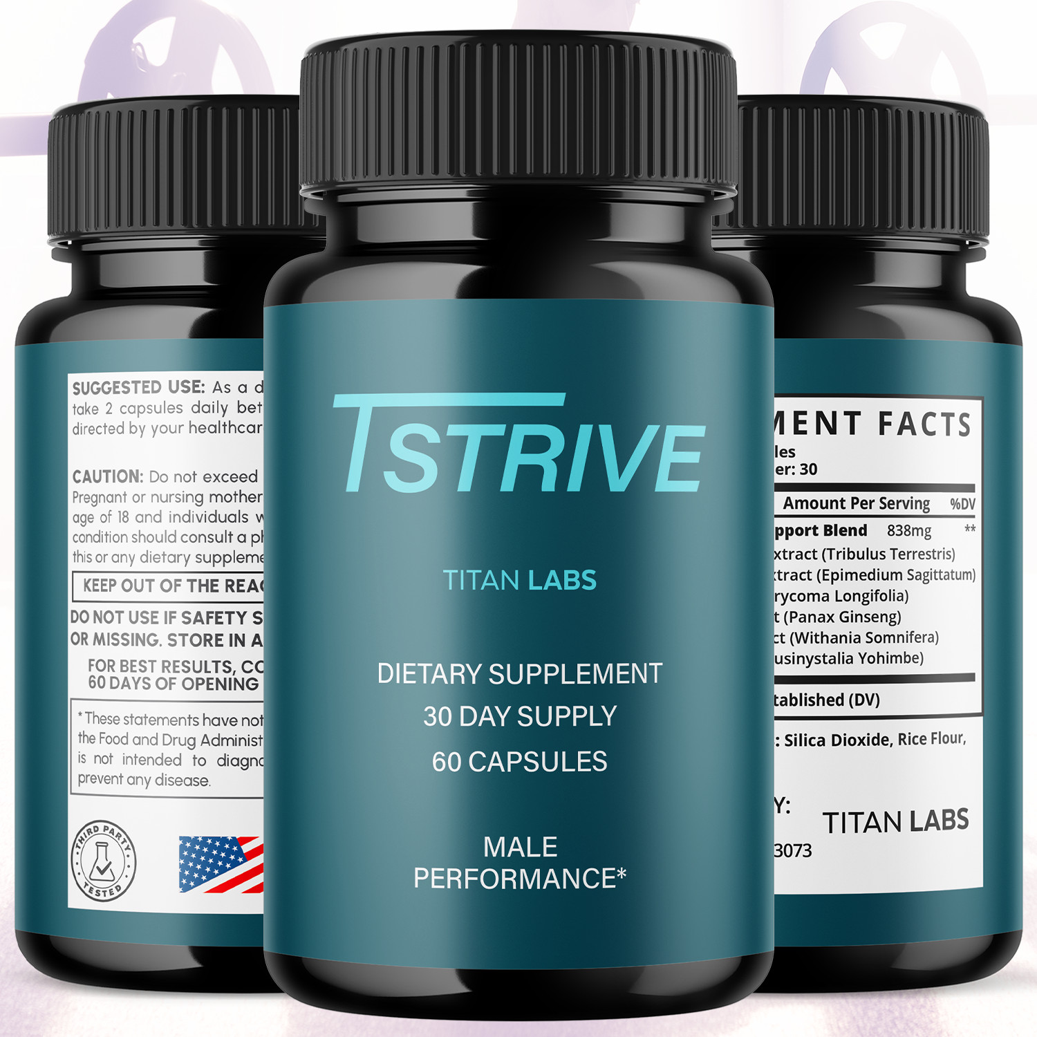 (3 Pack) Tstrive Advanced Male Support Performance Supplement 180 Capsules